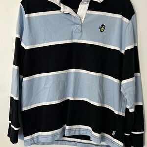 Vans Blue and White Striped Polo Shirt. Small